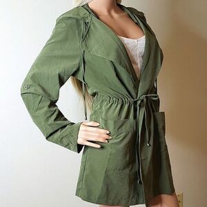 Love Tree Open Front Hooded Drawstring Waist Jacket